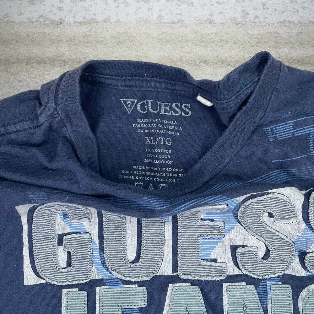 Vintage Y2K Guess Jeans Shirt Mens XL Navy Blue Cotton Short Sleeve Grey - Picture 4 of 4